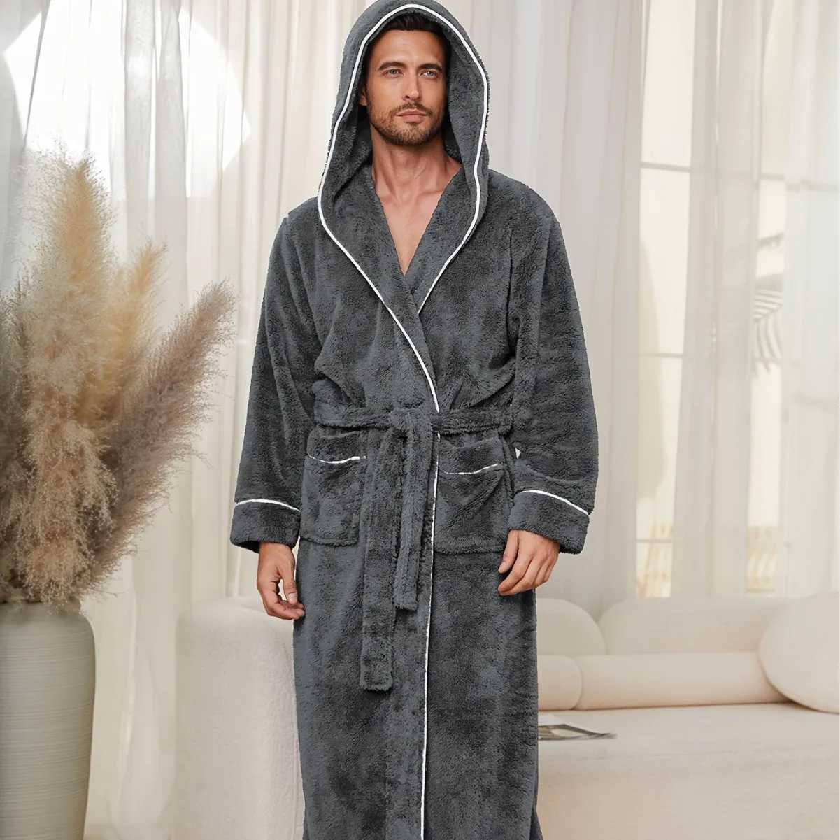 Autumn and Winter Comfortable Cotton Flannel Luxury Open Weave Couples Sleepwear Mens Warm Bathrobe Sleepwear Nightwear C251202