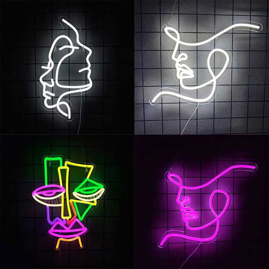 Abstract Face Series Neon Signs Handmade By Female Art Line Icon Used For Room Salon Beauty Salon Party Bar Office Decor H251201