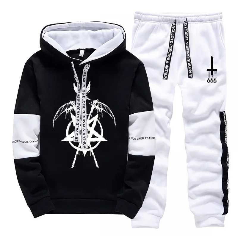 Mens Sweatshirts Sweatpants High Grade Satan 666 Symbol Print Hoodie 2 Piece Set Autumn Winter Daily Casual Sporty Jogging Suit W251202