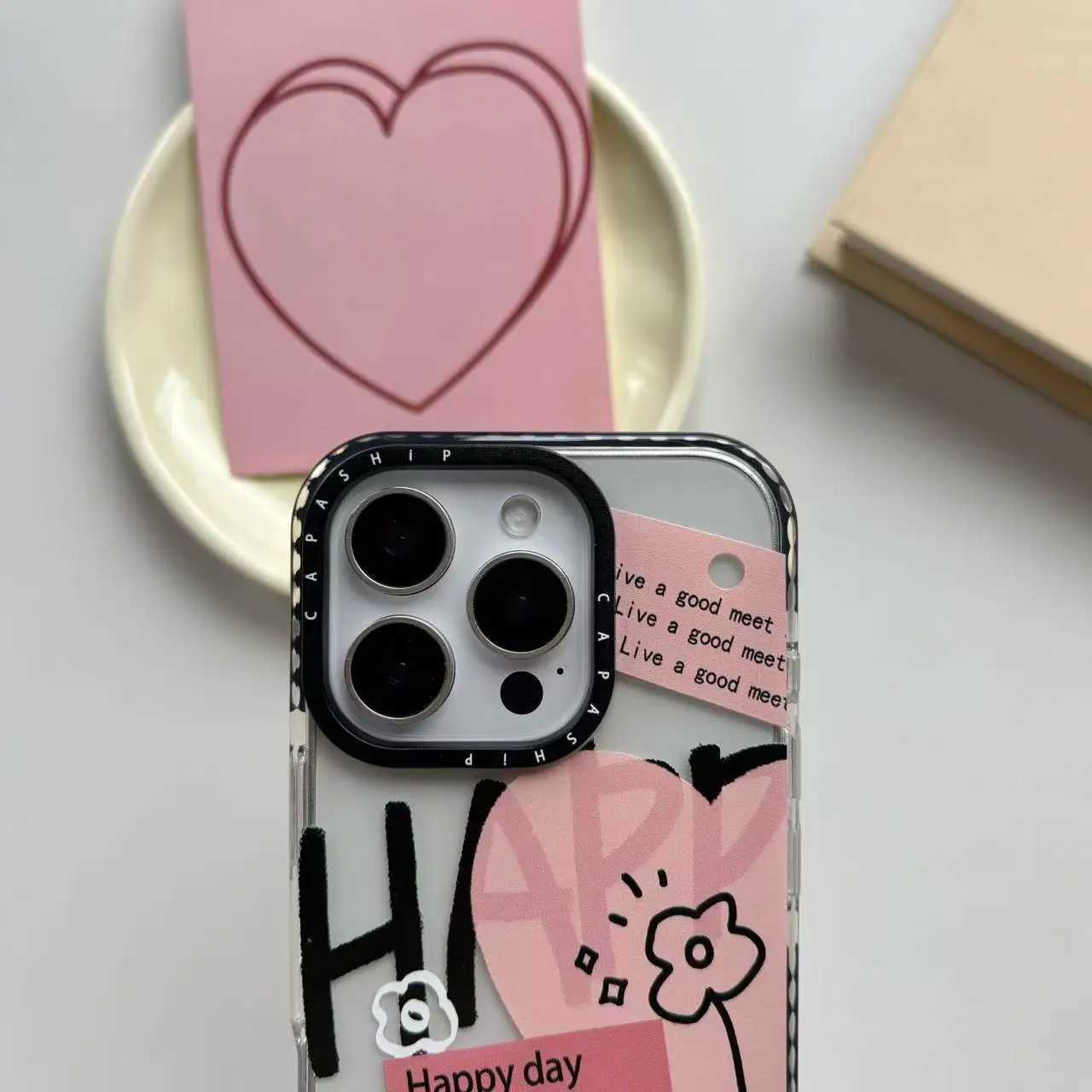 Exquisite Heart Shaped Alphabet Line Flower Graffiti Cartoon Transparent Cover Case for iPhone 12 13 14 15 16 17 Pro Max Air J251202