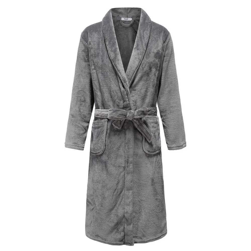 Flannel Men Nightwear Negligee Winter Coral Fleece Gown Sleepwear Home Clothing Thick Bathrobe Belt Pocket Nightgown C251202