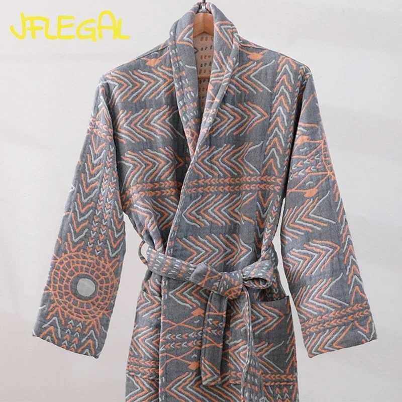 JFLEGAL Gauze Thickened Couple Long Sleeve Bathrobe Nightgown Autumn Winter Warm Pajamas Loungewear Adult Bathrobe Absorbent C251202