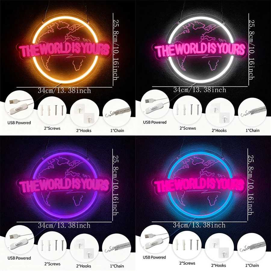 The World Is Yours Neon Sign Planet Led Icon Wall Decor Used For Home Coffee Shop Wedding Wall Lamp Birthday Christmas Gift H251201