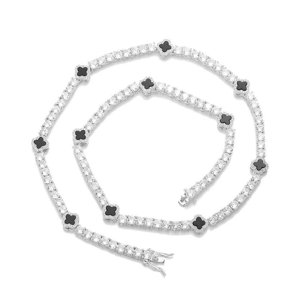 Hot Selling Design Black Clover Chain VVS D Moissanite Sterling Sier Tennis Bracelet 4mm Hip Hop Jewelry
