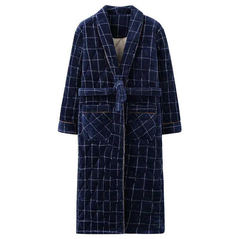 Winter Bath Robe Men Bathroom Robe Male Bathrobe Big Yards L-4XL Quilted Pajama Thick Long Spa Robe Shower Homewear Coral Fleece C251202