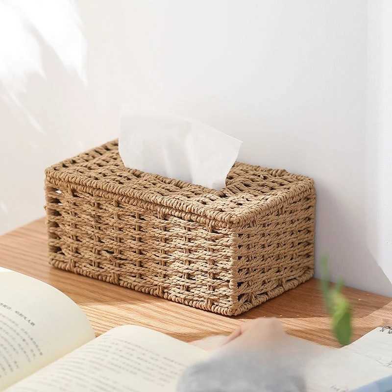 New Woven Tissue Box Imitation Rattan Woven Grass Tissue Storage Box Luxury Tissue Paper Holder He Living RoTable Decoration H251201