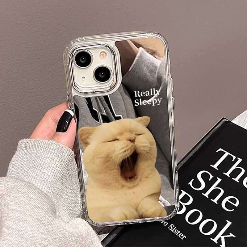 Cute Cat Pattern Mirror Phone Case For iPhone 17 14 Pro Max 16 15 12 13 11 XR XS Max Case Make up Mirror Hard Back Cover Bumper J251202
