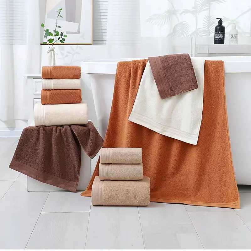 6pcs 100 Cotton Towel Set Adult High Quty Face Towel Bathroom Soft Absorbent Solid Color Hotel Spa Bath Towel 70x140cm Y251202