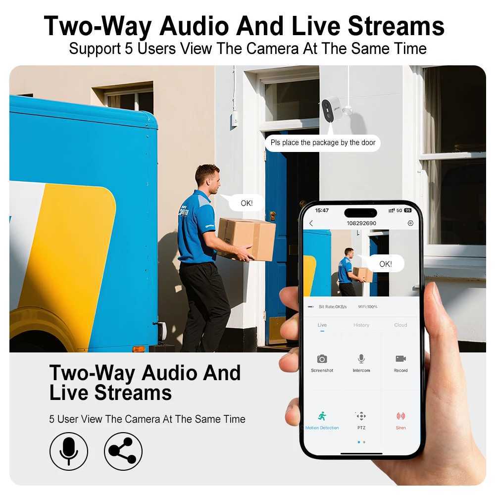 ANRAN 2/3/4PCS Battery Camera 2K 24G WiFi Camera He Protection Security Camera PIR Detection Basic Cloud Storage5200mAh C251202