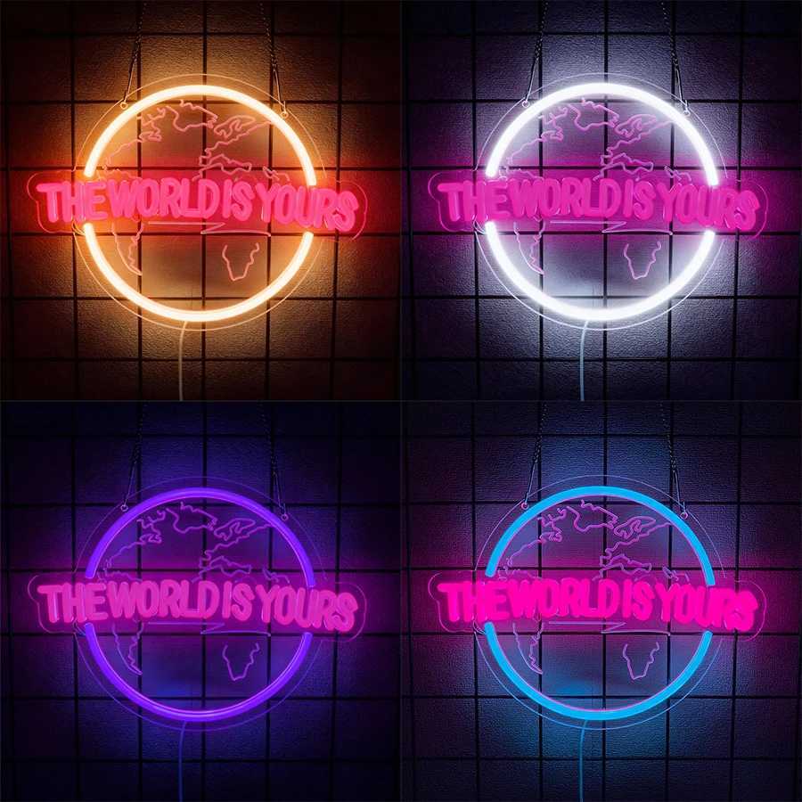 The World Is Yours Neon Sign Planet Led Icon Wall Decor Used For Home Coffee Shop Wedding Wall Lamp Birthday Christmas Gift H251201