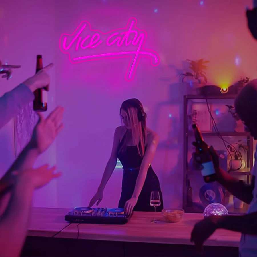 Vice City Neon Sign Pink Led Letter Light Used For Bedroom Game Room Club Bar Man Cave Art Decor Usb Powered Light H251201