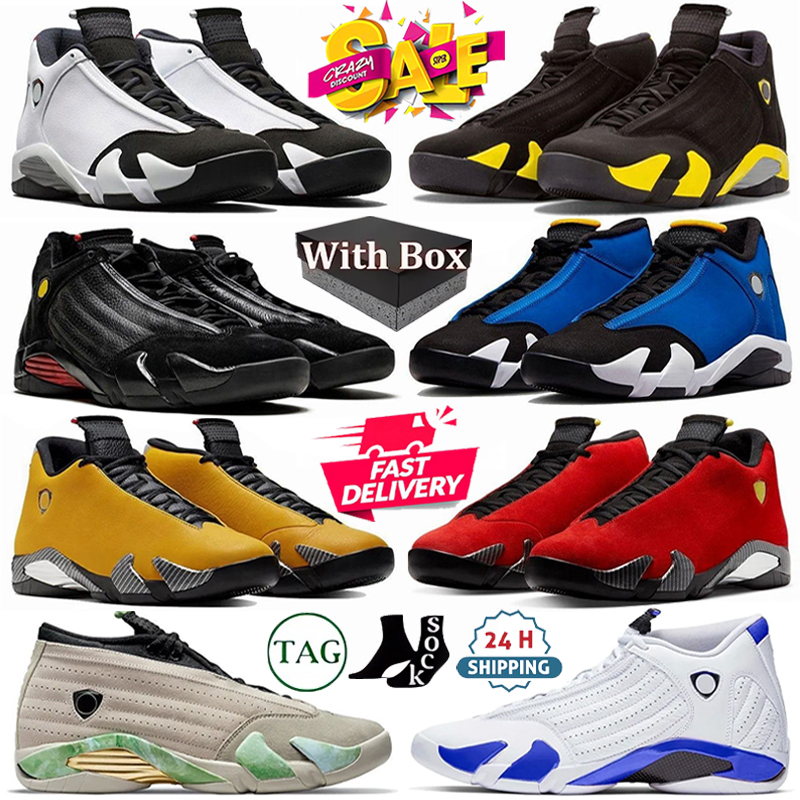 With box 14 Basketball Shoes 14s Designer Ferrari Men Flint Grey Laney Black Toe Gym Red Blue Hyper Royal Candy Cane Desert Sand Mens Sneakers outdoors Sports