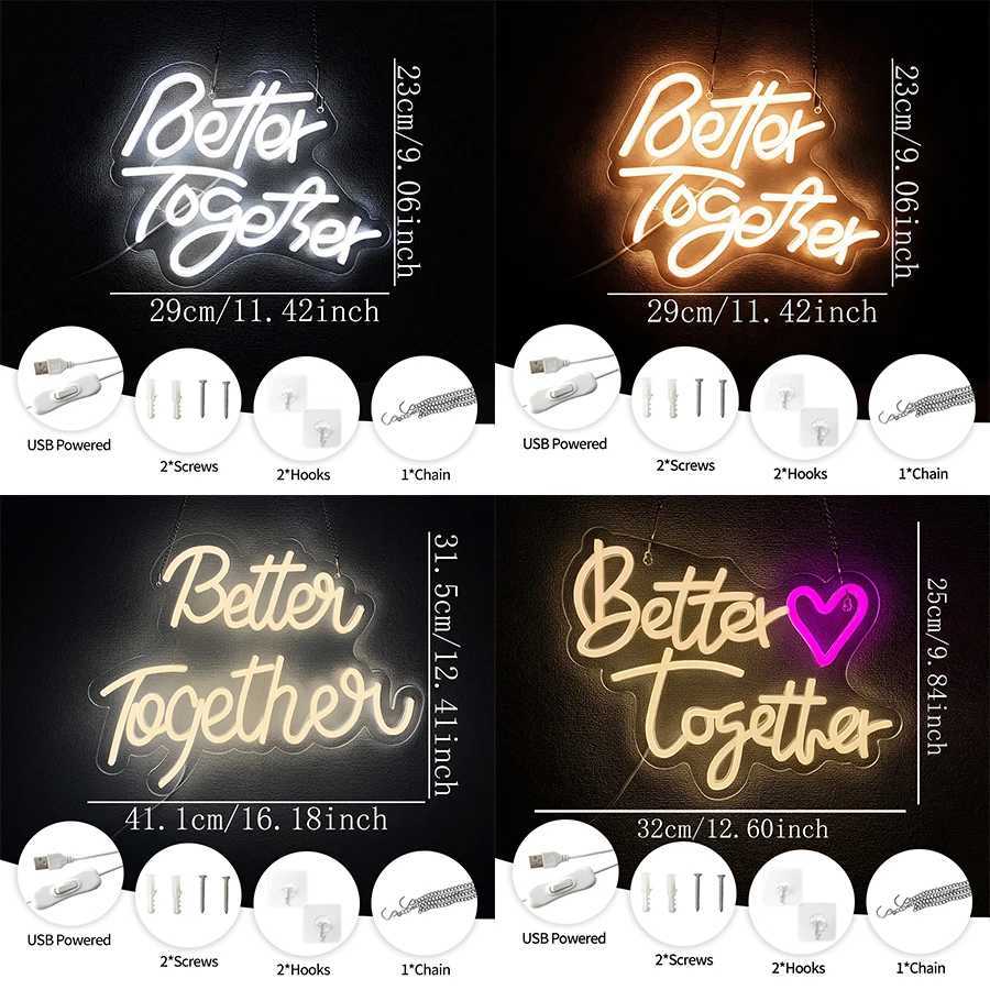 Better Together Led Neon Sign Letter Luminous Icon Used For Bedroom Bar Wedding Home Birthday Art Decor Christmas Gifts H251201
