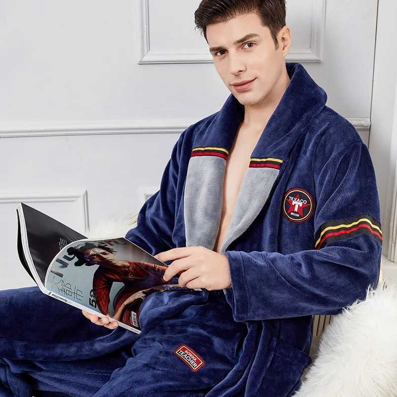 Autumn Winter Warm Male Sleepwear Big Size Flannel Men Robe Nightwear Thick Long Bathrobe Nightgown Loungewear Casual Home Wear C251202