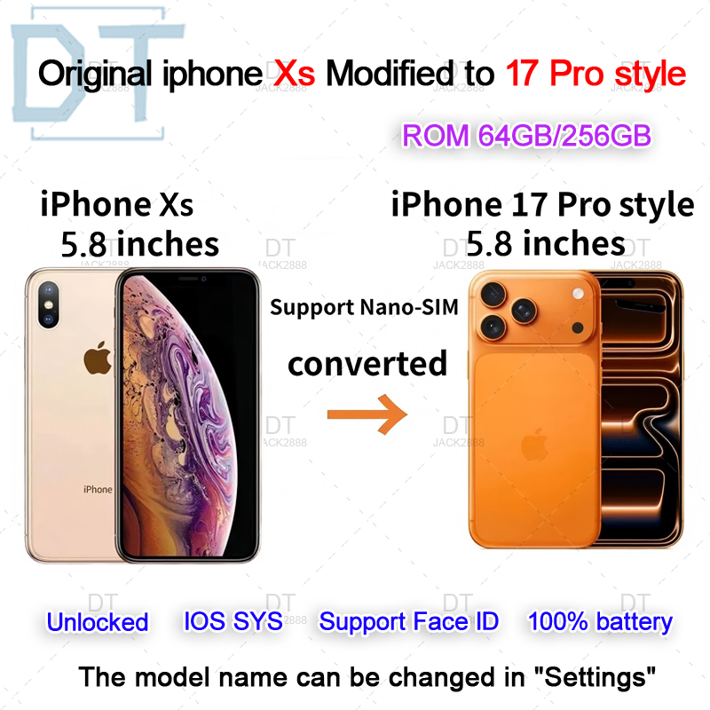 Apple Original iphone Xs in 17 pro style phone Unlocked with 17pro box&Camera appearance 4G RAM 64GB 256GB ROM smartphone well tested
