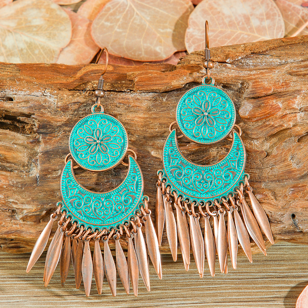 Hanqi Jewelry European And American Creative luxury Flower Exaggerated Crescent designer Tassel Earrings Ear Hooks Cross-Border free shipping E-Commer