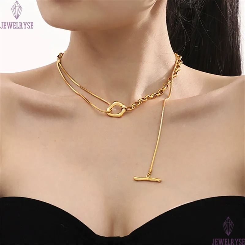 punk long 18k gold chain necklace designer for woman stainless steel OT silver chains necklaces daily outfit fashion women jewelry birthday friend fam