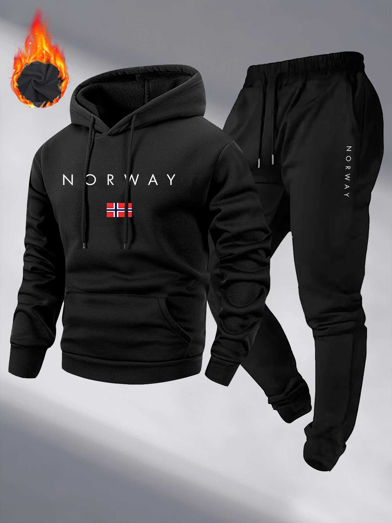 NORWAY Letter Print Sweatshirt Suit Mens Fleece Hoodie Pants Set Spring Autumn Casual Sports Pullover Trousers Sets 2025 New W251202