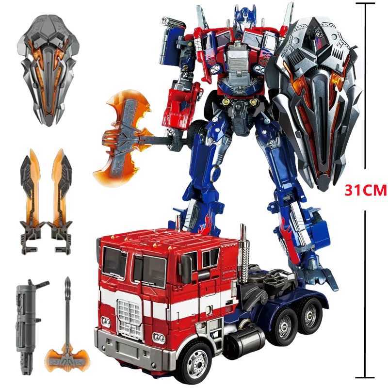 31CM Transformation Optimus Prime Robot Car Toys Truck Head Metal Weapons Suit Gold Black Autobots Action Figure Model Toys Gift Y251129