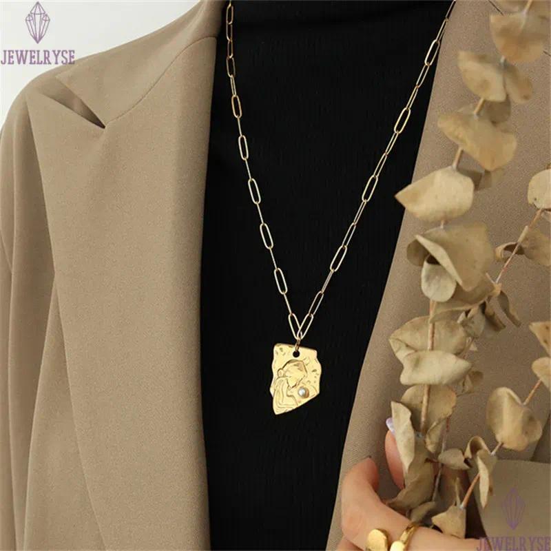 long 65cm chain portrait necklace designer for woman 18k gold sweater chain stainless steel pearl pendant necklaces daily outfit jewelry friend family