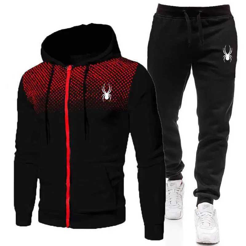 Spring And Autumn New Mens Set Casual Sportswear Printed Hooded Zipper Jacket Trousers Two-piece Fashion Mens Clothing W251202