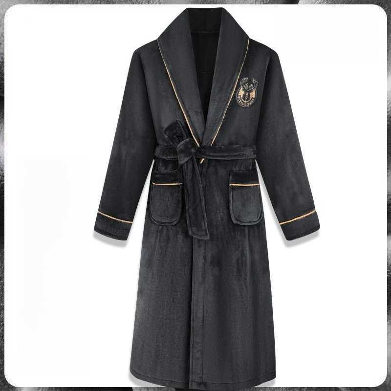 Mens autumn and winter coral fleece thickened and extended bathrobe flannel warm youth plus size home clothes C251202