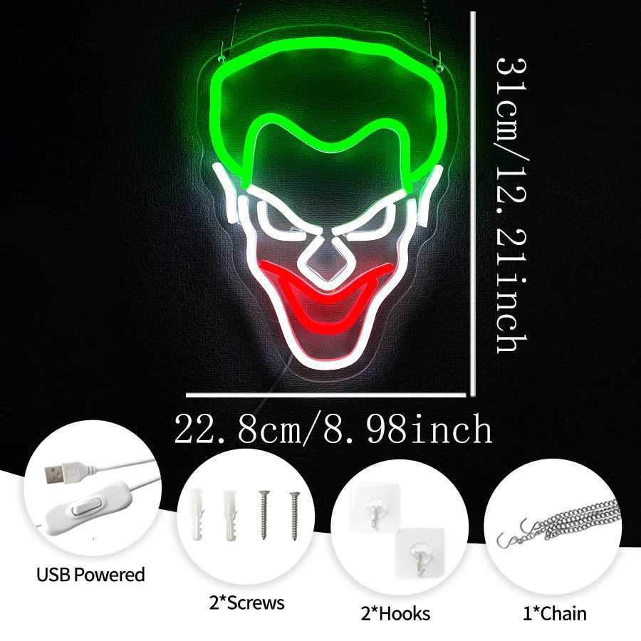 Clown Face Neon Sign Movie Luminous Wall Decor Usb Powered Used For Room Bar Club Game Room Halloween Party Wall Lamp H251201