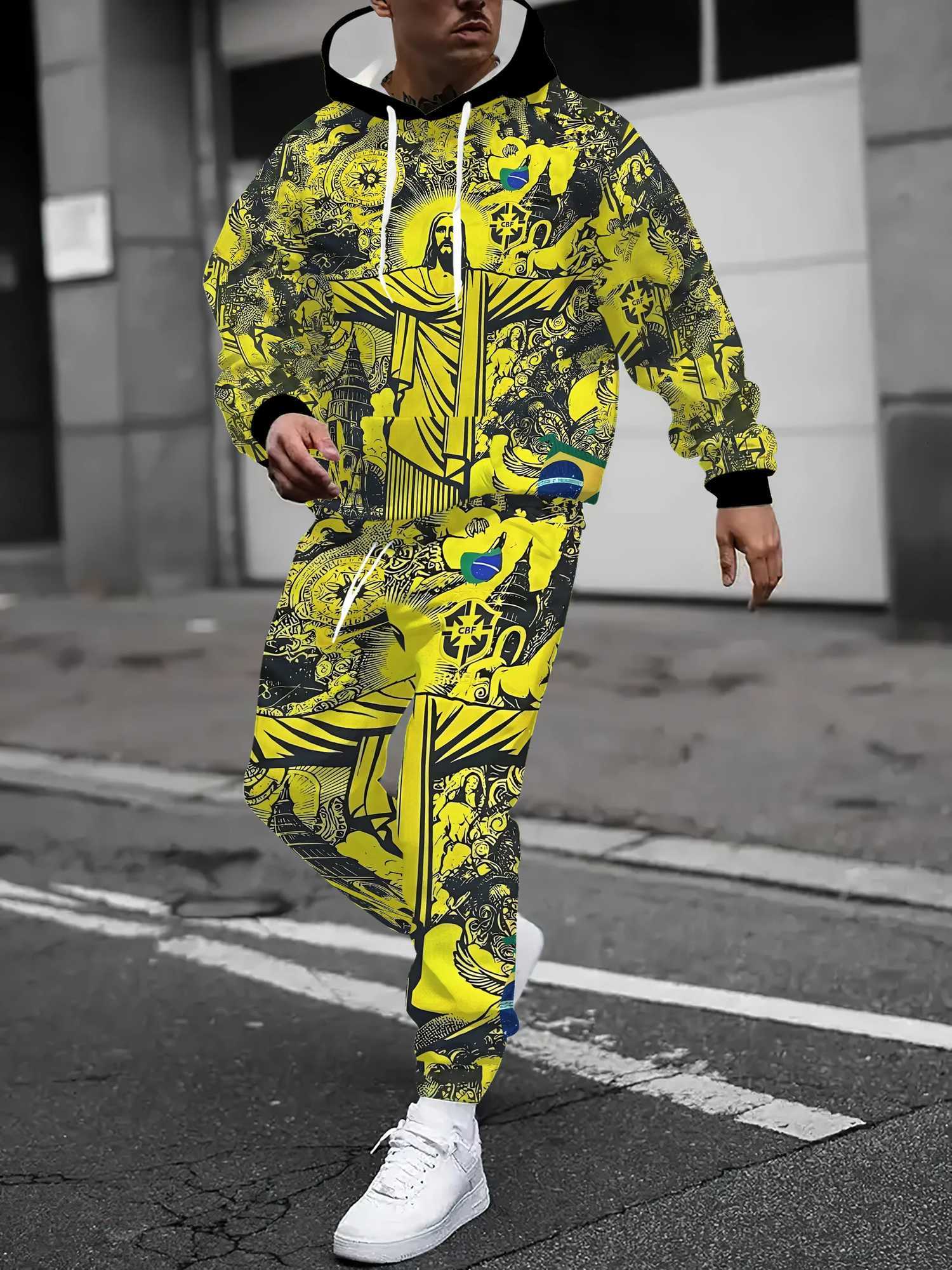 The new mens hoodie set for Spring and Autumn 2025 is a casual and fashionable streetwear collection with Jesus prints W251202