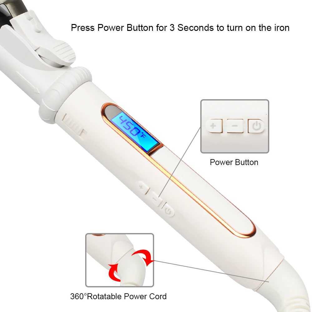 Ushow Curling Iron with Tourmaline Ceramic Technology and Digital Controls with Heat Resistant Silicone Mat C251202