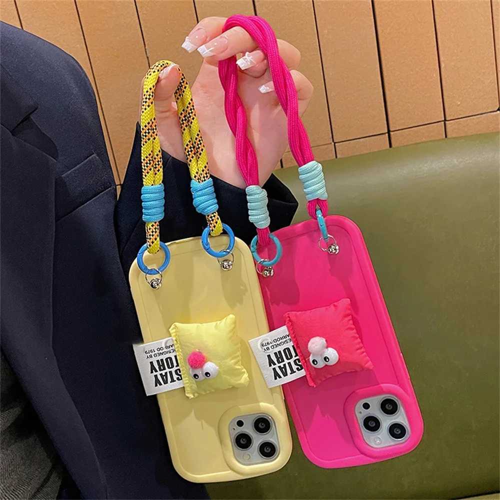 Cute Cartoon 3D Pillow Nylon Wristband Hot Pink Case For iPhone 15 14 13 12 11 Pro Max X XR Lovely Shockproof Soft Cover J251202