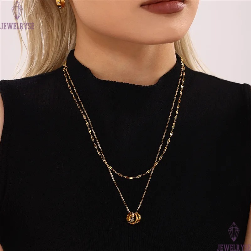 long with love circle necklace designer for woman stainless steel 18k gold chain CZ pendant silver necklaces daily outfit fashion jewelry birthday fri