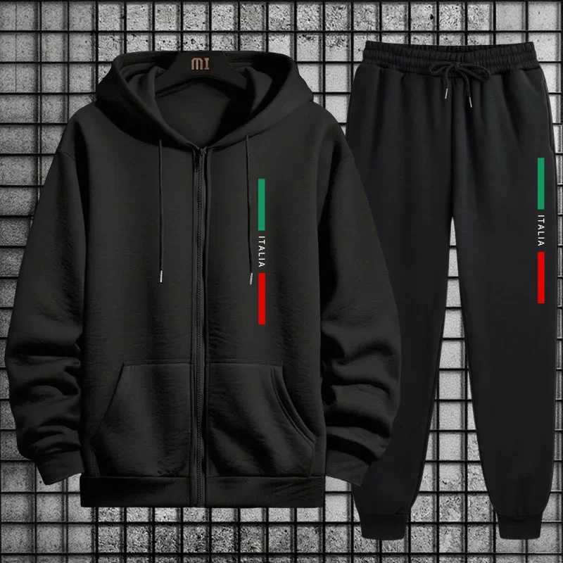 Mens Italy Fashion Tracksuit Set 2025 New 2 Pieces Zipper Hoodies and Joggers Urban Streetwear Outfit Autumn Winter Casual Wear W251202