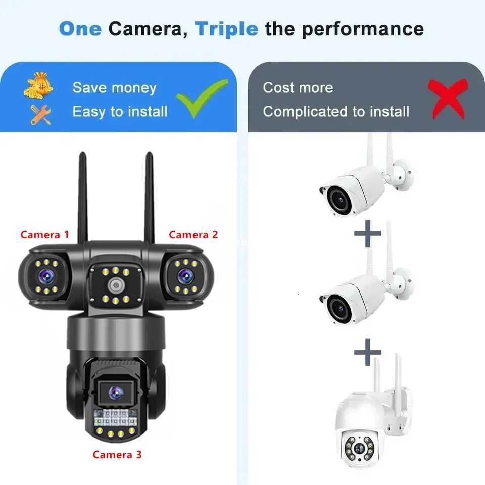 WiFi IP Camera 10X Zo 3 Lens Three Sns Outdoor CCTV Video Surveillance Auto Tracking 12MP PTZ He Security Camera C251202