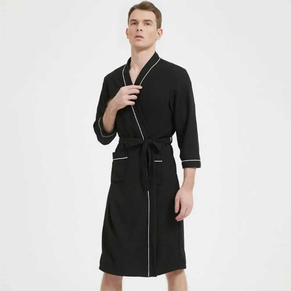 Men Spring Autumn Bathrobe Solid Color Nightgown Knee-length Gown Soft Lounge Robe Home Hotel Pajamas Clothes Male For Couples C251202