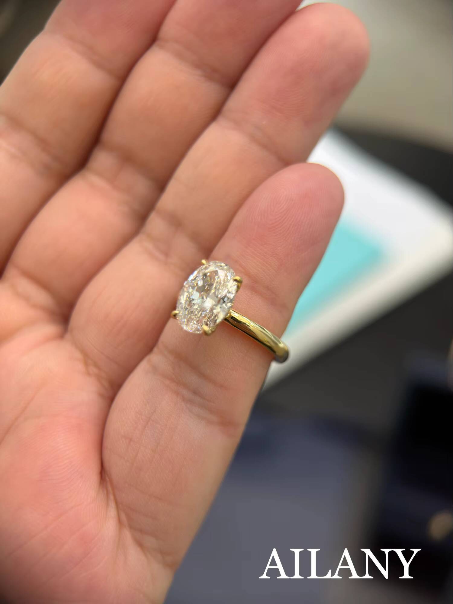 CVD/HPHT 1-15CT Laboratory-grown Diamond Oval Cut Hayley Four-prong 18K Gold Plated Minimalist Diamond Ring