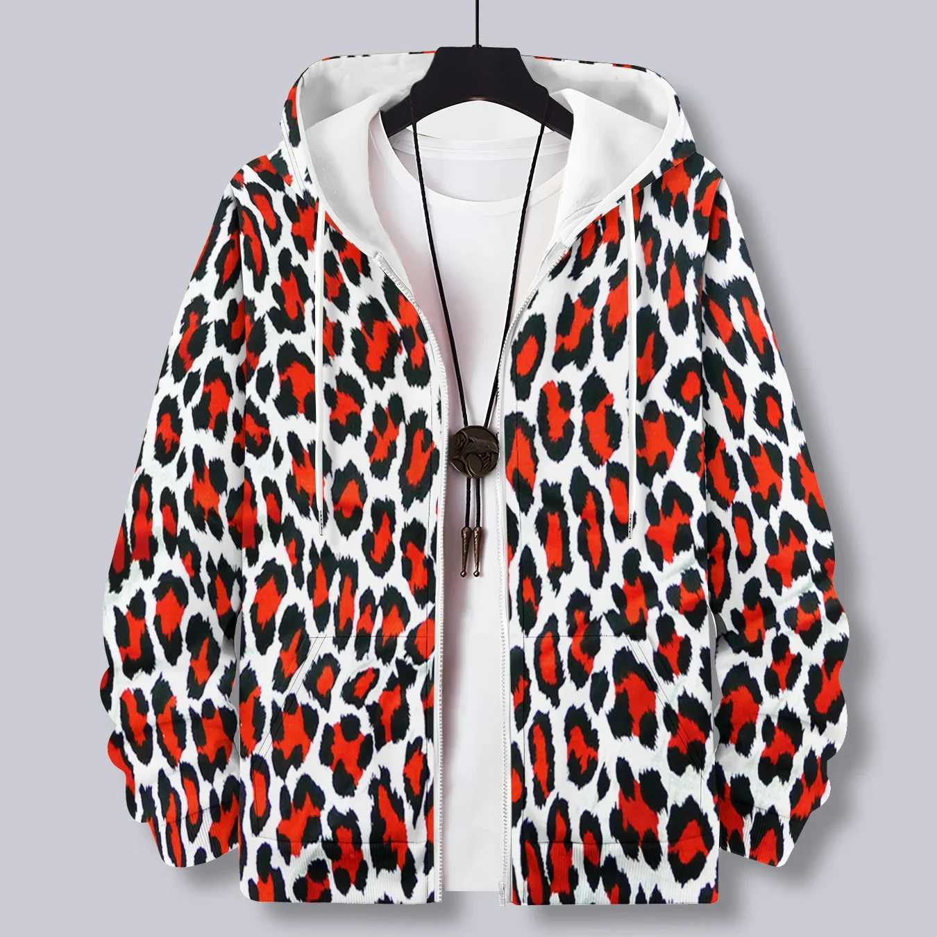 Men Zipper Hoodie Leopard Pattern Printed Fashion Hoodie Casual Male Hooded Sweatshirt Women Pullover Zipper Coat J251203