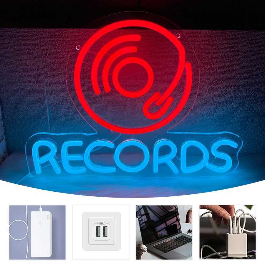 Records Led Neon Sign Retro Cd Icon Used For Wall Decor Usb Powered Bedroom Bar Music Room Recording Studio Art Wall Lamp H251201