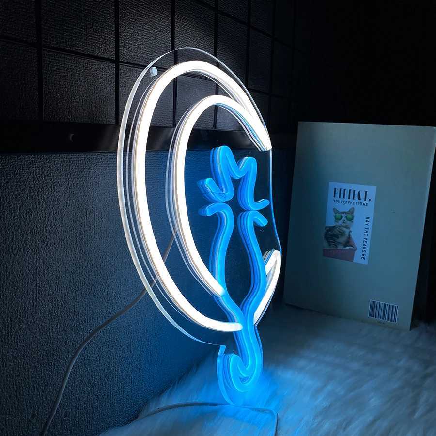 Animation Neon Sign Moon And Cat Art Luminous Icon Usb Powered Used For Room Bar Club Pet Shop Office And Home Decor H251201