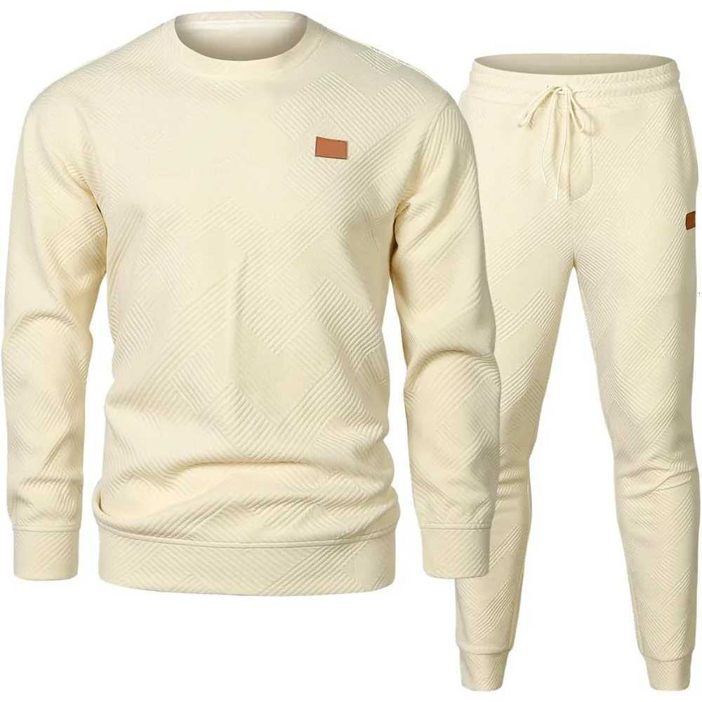 Mens Fall Winter Crew Neck Sweatshirt Set Soft Pullover Joggers Loungewear Casual Comfort Fit 2-Piece Outfit W251202