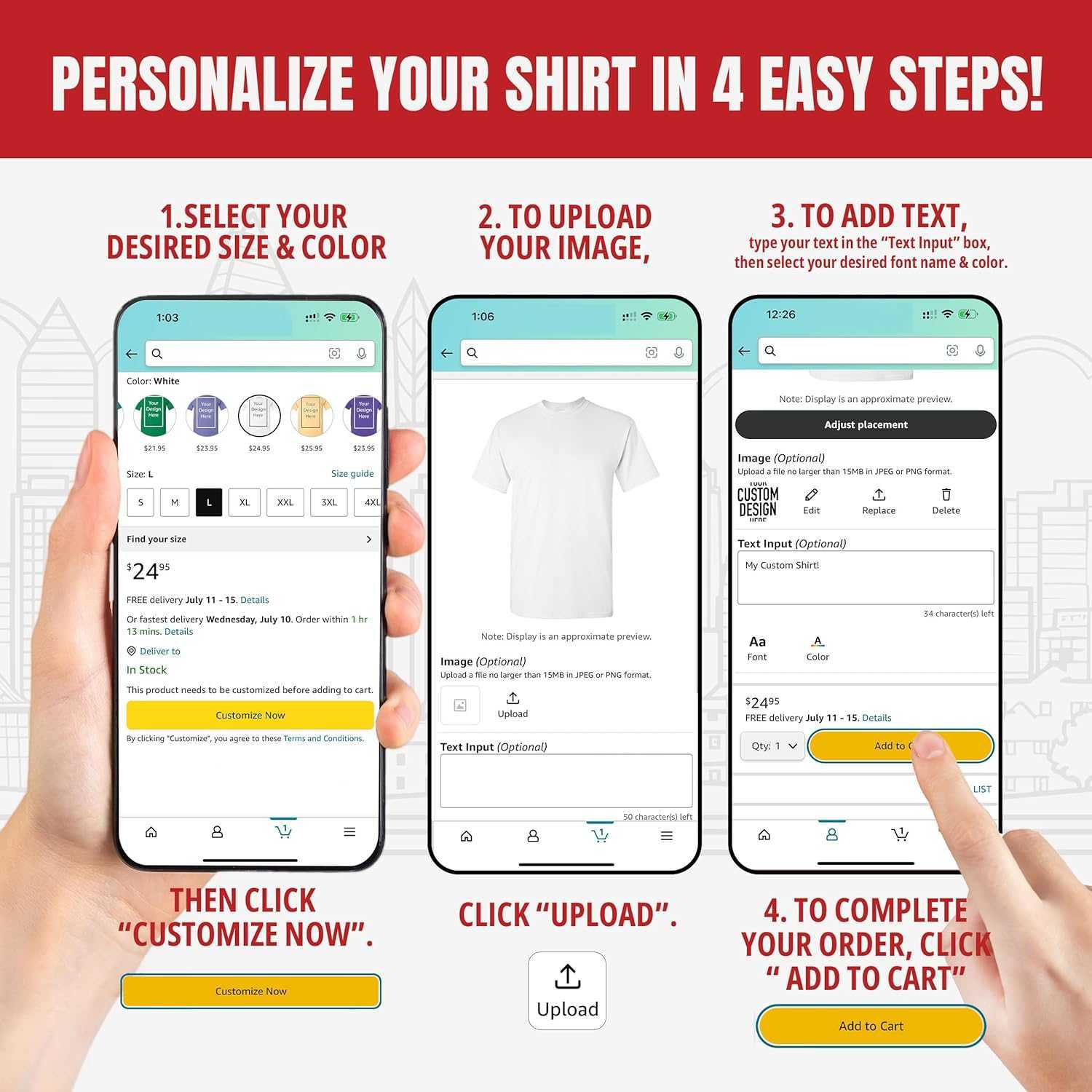 Add Your Own and Text Design Custom Personalized Adult T-Shirt Tee