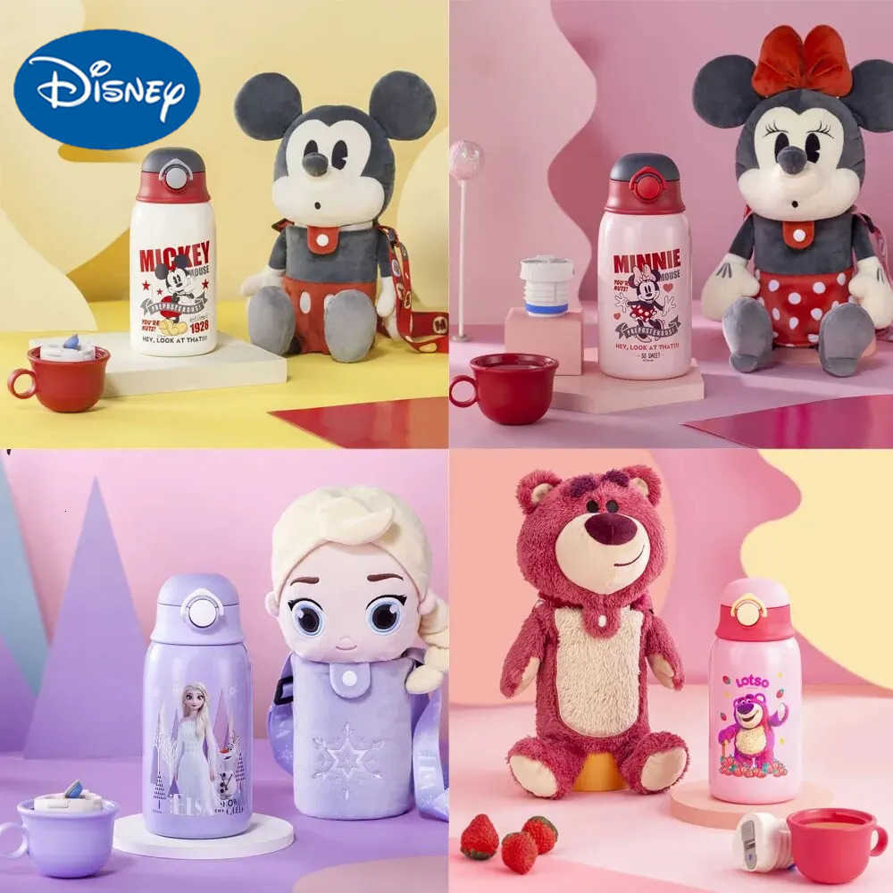 Disney Material Straw Thermos Cup With Protective Cover Stainless Steel Cartoon Water Bottle Exquisite Gift Box With Cup Cover H251203