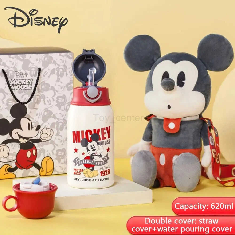 Disney Material Straw Thermos Cup With Protective Cover Stainless Steel Cartoon Water Bottle Exquisite Gift Box With Cup Cover H251203