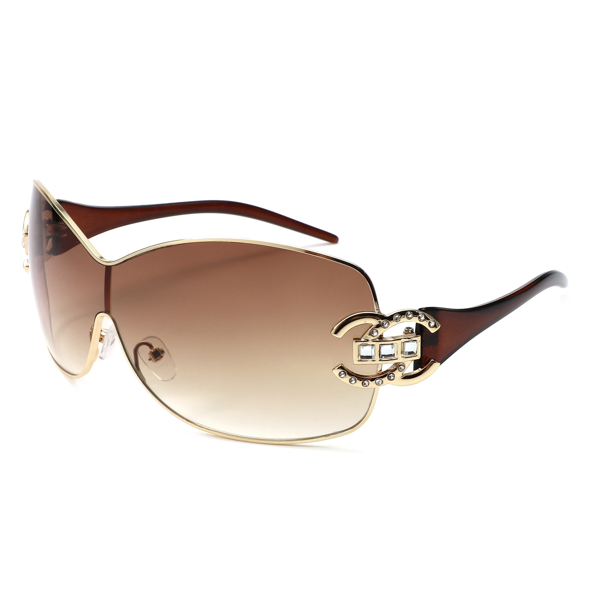 New European-American Style Double C Diamond-Studded Sunglasses for Women Metal One-Piece Frame Fashionable Trendy UV Protection Sunglasses