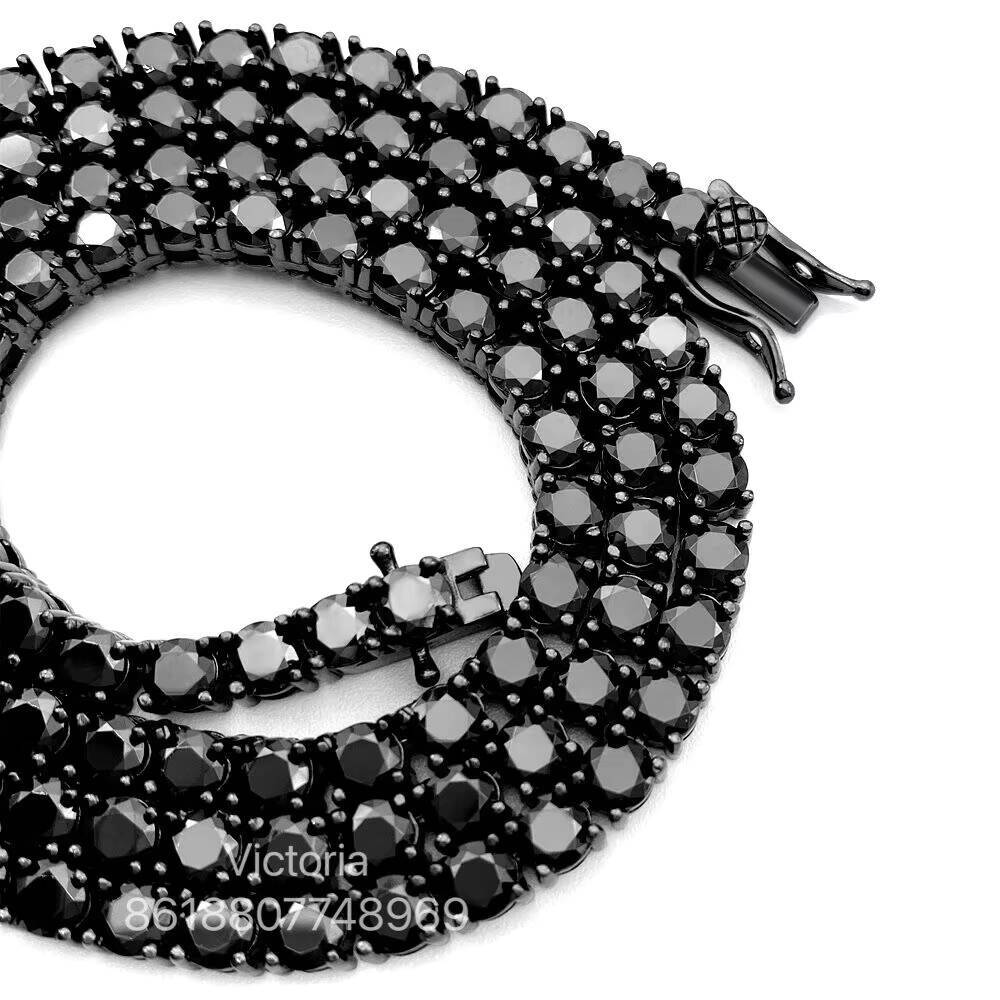 New Fashion Hip Hop Iced Out Men Necklace S925 Sterling Silver 3MM 4MM Black Colored Moissanite Tennis Chain