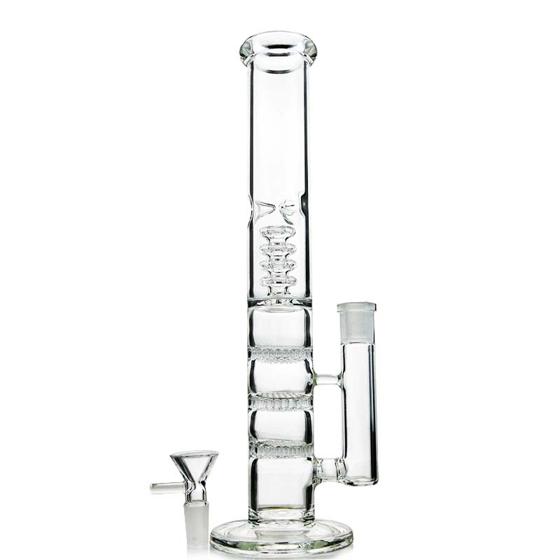 18mm Female Joint Water Glass Bong Colorful Triple Beecomb Perc Birdcage Percolator With Bowl HR316