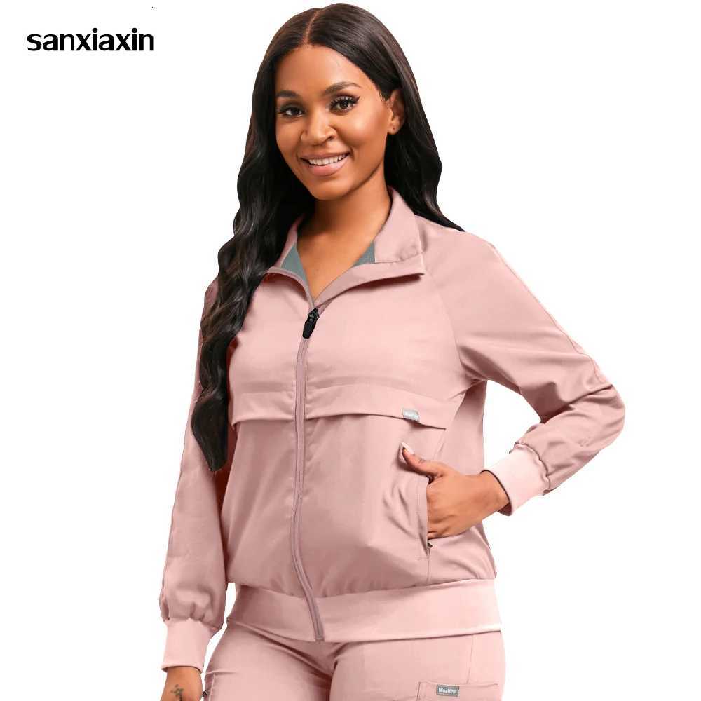 New Nurse Nursing Work Jacket Autumn Winter Warm Out Coat Women Mens Medical Sweatshirts Long-sleeved Scrubs Top Streetwear X251203