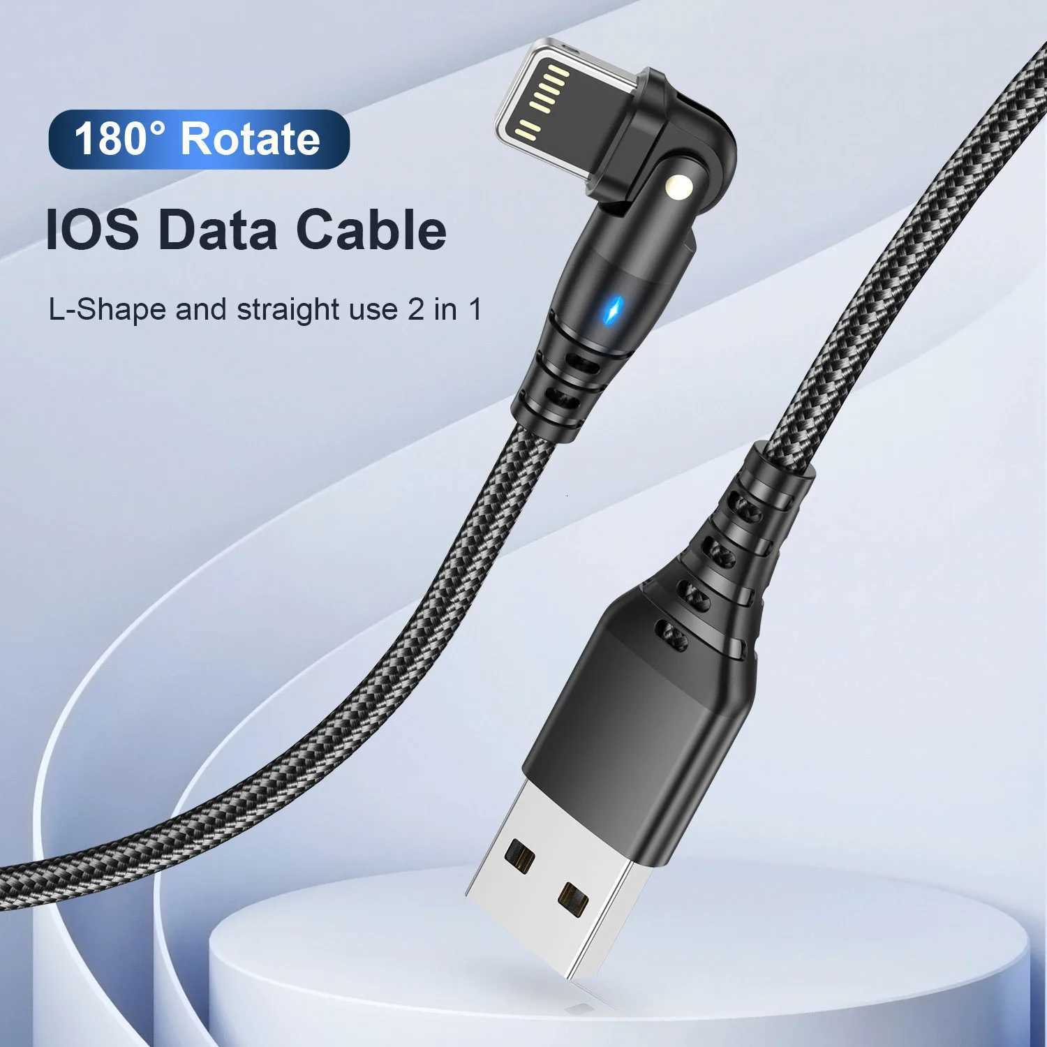 Rotatable USB Fast Charging Cable For iPhone 14 13 12 11 Pro Max X XR XS 7 8 6 Phone Data Cord Charger Wire Accessories C251203