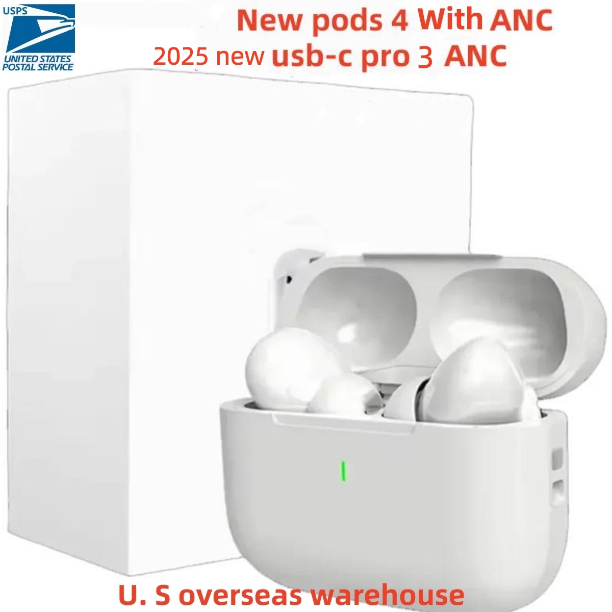 2025 New podspro 3 ANC Earphones Pods 4 Active Noise Cancelling pro 2 wireless Headphones pods 3rd Headset Intelligent Touch for iPhone 16 17
