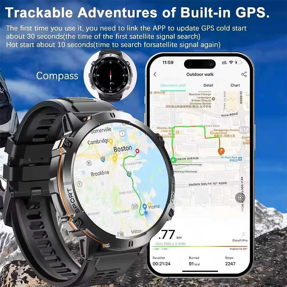 2025 Hot S SmartWatch T-Rex 3 GPS 1000Mah Battery Cpass 10ATM Waterproof Tactics Sport Flashlight BT call Men Smart Watch C251203