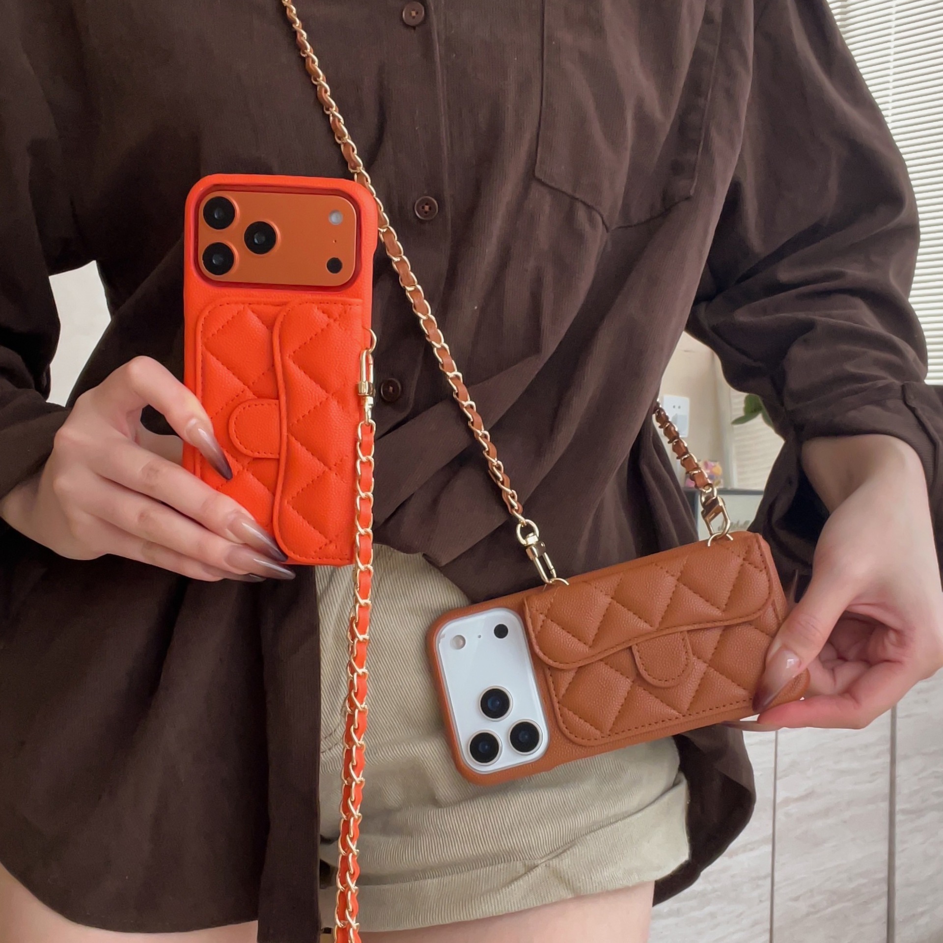 Leather Quilted Card Holder Phone Case iPhone 17 Pro Max Style Apple 16/15/14 Lychee Pattern Hard Case